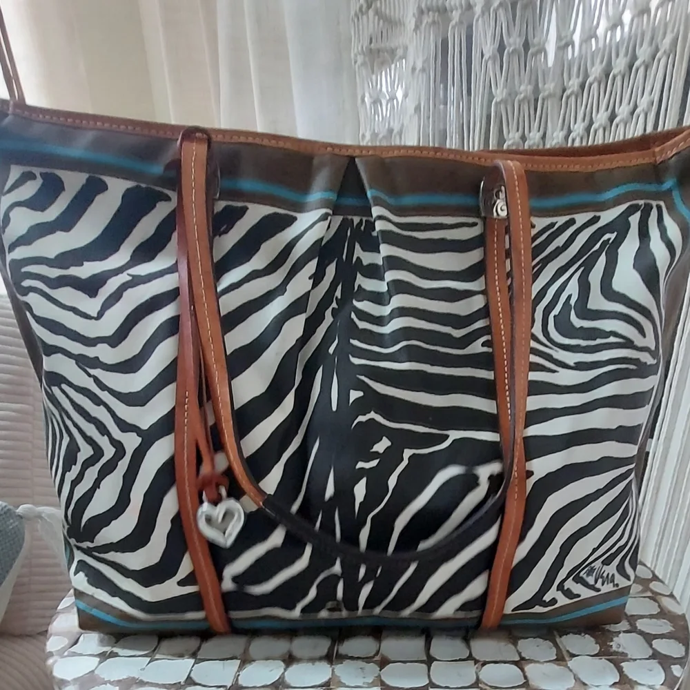 Zebra Print Tote Bag with Brown Trim - Picture 5 of 6